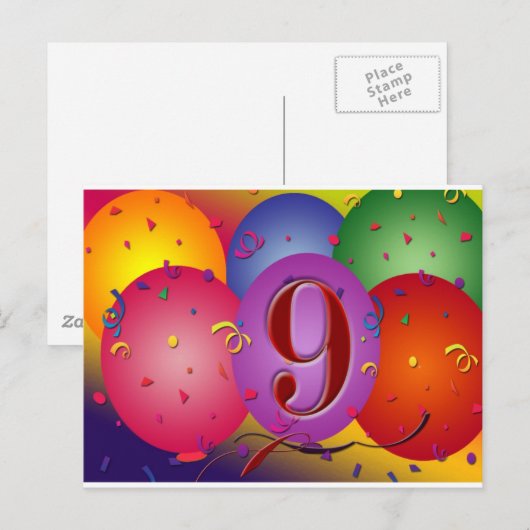 9e verjaardagsfeestje Kleurrijke ballonnen Briefkaart (Voorkant / Achterkant)