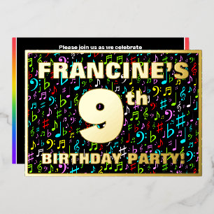 9e verjaardagsfeestje — Leuke, kleurrijke muziek s Folie Uitnodiging