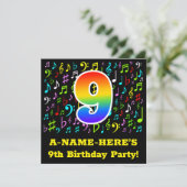 9e verjaardagsfeestje: Leuke muzieksymbolen, Rainb Kaart (Staand voorkant)