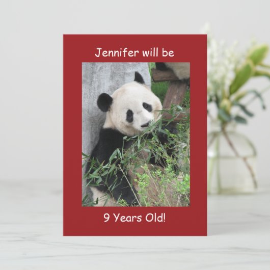 9e verjaardagsfeestje, naam, reuzenpanda's rood kaart (Staand voorkant)