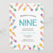 9e verjaardagsfeestje | Rainbow Ice cream uitnodig Kaart (Voorkant / Achterkant)