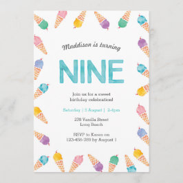 9e verjaardagsfeestje | Rainbow Ice cream uitnodig Kaart