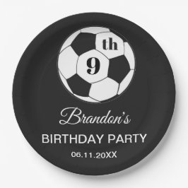 9e verjaardagsfeestje voetbal zwart jongens sport papieren bordje