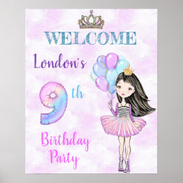 9e verjaardagsmeisje prinses lavendel turquoise poster