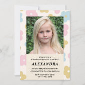 9e verjaardagsuitnodiging Retro Groovy Flowers Sch Kaart (Voorkant)