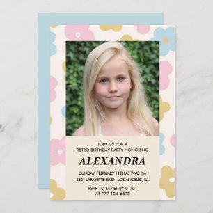 9e verjaardagsuitnodiging Retro Groovy Flowers Sch Kaart