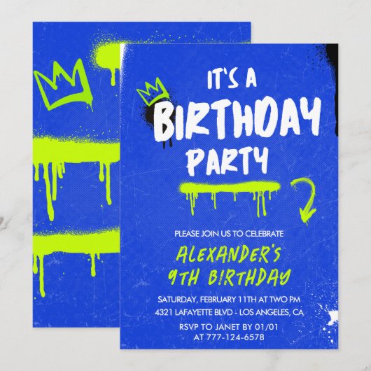 9e verjaardagsuitnodigingen Jongen Graffiti Spuitb Kaart (Voorkant / Achterkant)