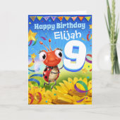 9jaar Aangepaste verjaardagskaart Kleine Ladybug-r Kaart (Voorkant)