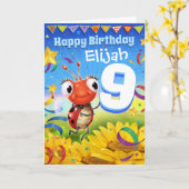 9jaar Aangepaste verjaardagskaart Kleine Ladybug-r Kaart (Gele Bloem)
