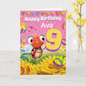 9jaar Aangepaste verjaardagskaart Kleine Ladybug-r Kaart (Yellow Flower)