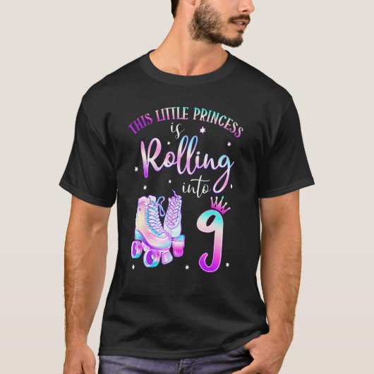 9th Bday Rolling Into 9 Birthday Roller Skate Them T-shirt (Voorkant)