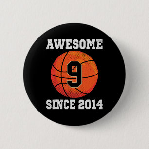 9th Birthday Basketbal Liefhebber 9 Jaar Oud Ronde Button 5,7 Cm