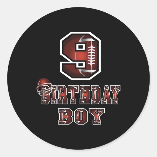 9th Birthday Boy 9 Years Old Football Lover Theme Ronde Sticker (Voorkant)
