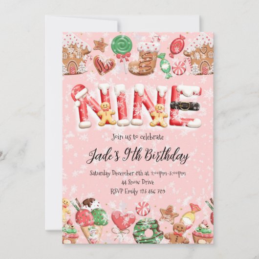 9th Birthday Christmas Party Invitation Kaart (Voorkant)