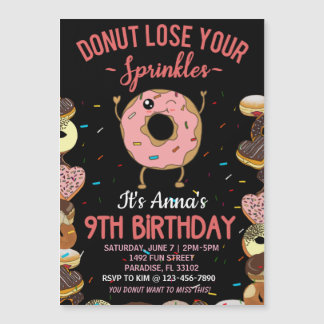 9th Birthday Donut Lose Your Sprinkles Girls Invit Magnetische Uitnodiging