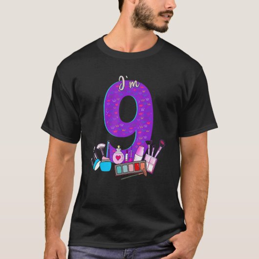 9th Birthday For Little Girl Makeup 9ye T-shirt (Voorkant)