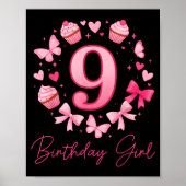 9th Birthday Girl Aesthetic Coquette Bow Poster (Voorkant)