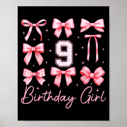 9th Birthday Girl Coquette Bow Nk Floral Toile 9 Y Poster (Voorkant)