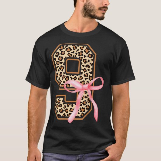 9th Birthday Girl Nk Coquette Bow Leopard 9 Year O T-shirt (Voorkant)
