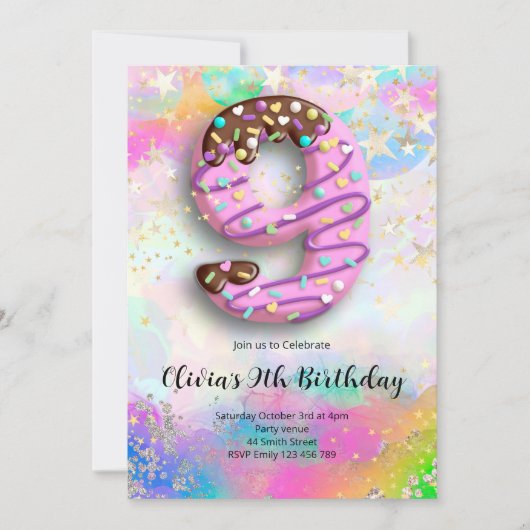 9th Birthday Girls Invitation Kaart (Voorkant)