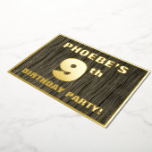 9th Birthday Party: Bold, Faux Wood Grain Pattern Folie Uitnodiging (Gedraaid)