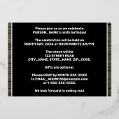 9th Birthday Party: Bold, Faux Wood Grain Pattern Folie Uitnodiging (Achterkant)