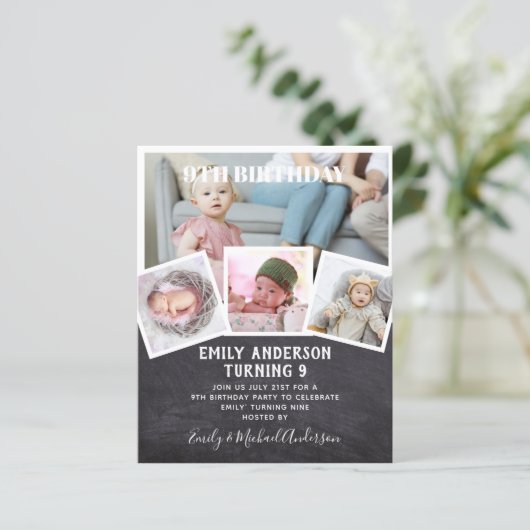 9th Birthday Photo Collage Invite Boy Girl gemengd (Staand voorkant)