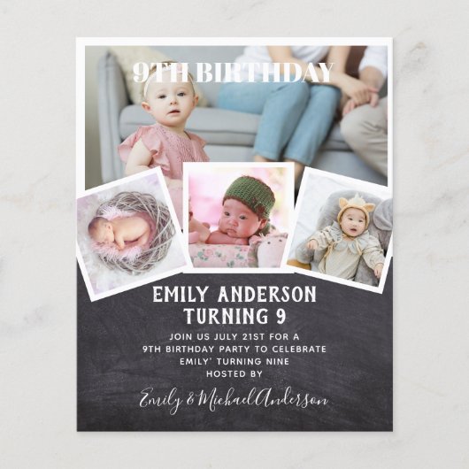 9th Birthday Photo Collage Invite Boy Girl gemengd (Voorkant)