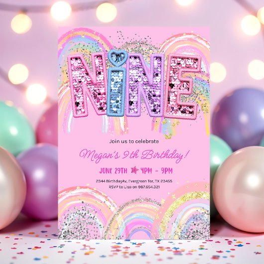 9th Birthday Rainbow Invitation Kaart