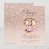 9th Birthday Rose Pink Gold  Bow Birthday Party  Kaart (Voorkant / Achterkant)