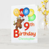 9th Birthday Royal Teddy Bear Kaart (Gele Bloem)