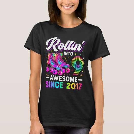 9th Birthday Shirt Girl Nine 9 Year Old Roller Ska (Voorkant)