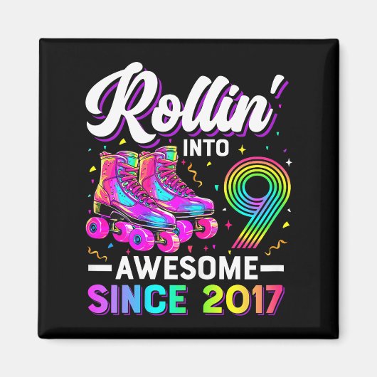 9th Birthday Shirt Girl Nine 9 Year Old Roller Ska Magneet (Voorkant)
