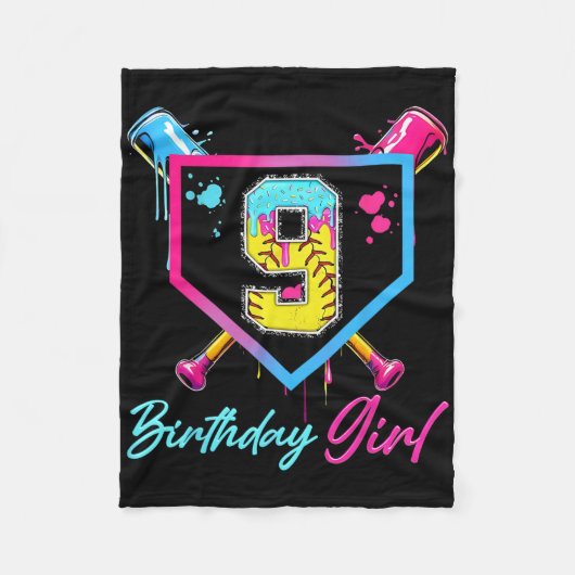 9th Birthday Softll Ice Cream Drip 9 Year Old Bday Fleece Deken (Voorkant)