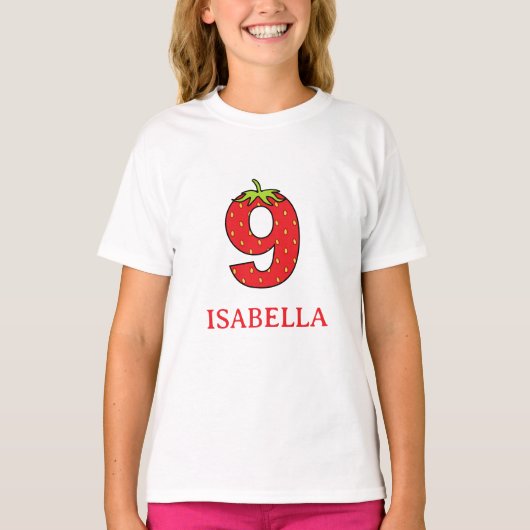 9th Birthday strawberry theme Party T-shirt (Voorkant)