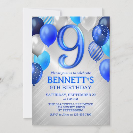 9th Boys Blue Verjaardag Uitnodiging (Voorkant)