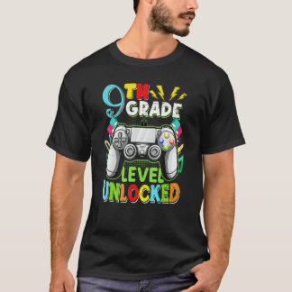 9th Grade Level Unlocked Video Gamer Kids Boy Back T-shirt