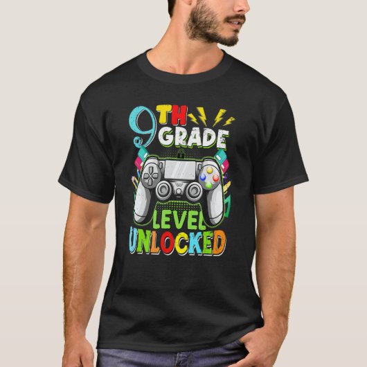 9th Grade Level Unlocked Video Gamer Kids Boy Back T-shirt (Voorkant)