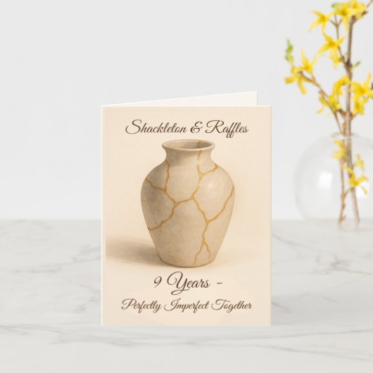 9th wedding anniversary vase kaart (Gele Bloem)
