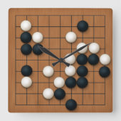 9x9 Go Board met stenen (bruin) Vierkante Klok (Voorkant)