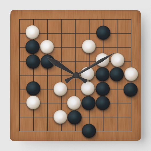 9x9 Go Board met stenen (bruin) Vierkante Klok (Voorkant)