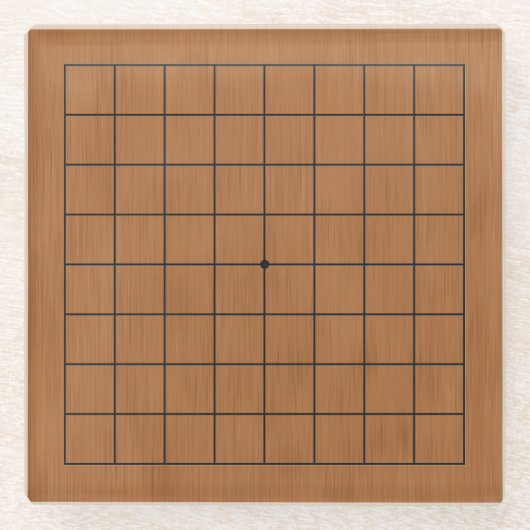 9x9 Miniatuur Goban Bruin Hout Textuur Glazen Onderzetter (Voorkant)