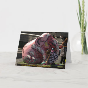 A002: Roze olifant Wenskaart Kaart