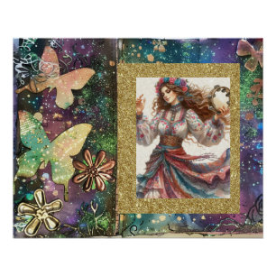 *~* A100 Boho Gypsy Woman Dancer Tambourine Perfect Poster