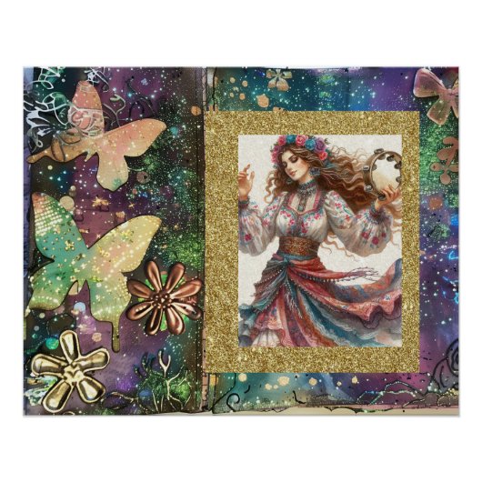 *~* A100 Boho Gypsy Woman Dancer Tambourine Perfect Poster (Voorkant)