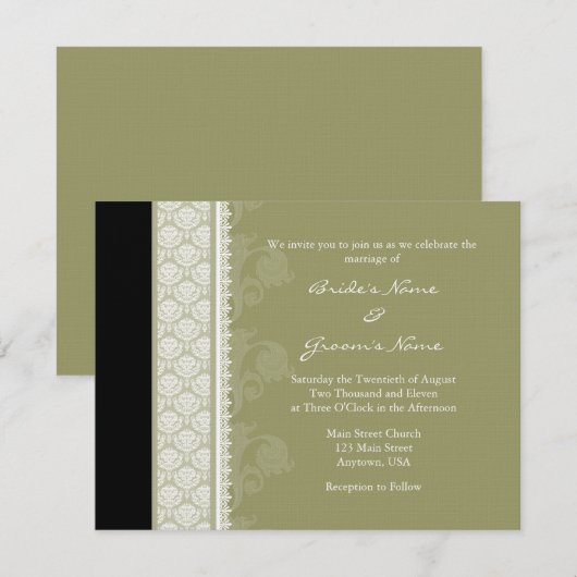 A2 Camo Green One Side Damask Wedding Invitations Kaart (Voorkant / Achterkant)