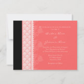 A2 Coral Pink One Side Damask Wedding Invitations Kaart (Voorkant)