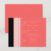 A2 Coral Pink One Side Damask Wedding Invitations Kaart (Voorkant / Achterkant)