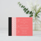 A2 Coral Pink One Side Damask Wedding Invitations Kaart (Staand voorkant)