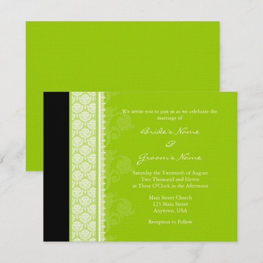 A2 Lime Green One-Side Damask Wedding Invitations Kaart (Voorkant / Achterkant)